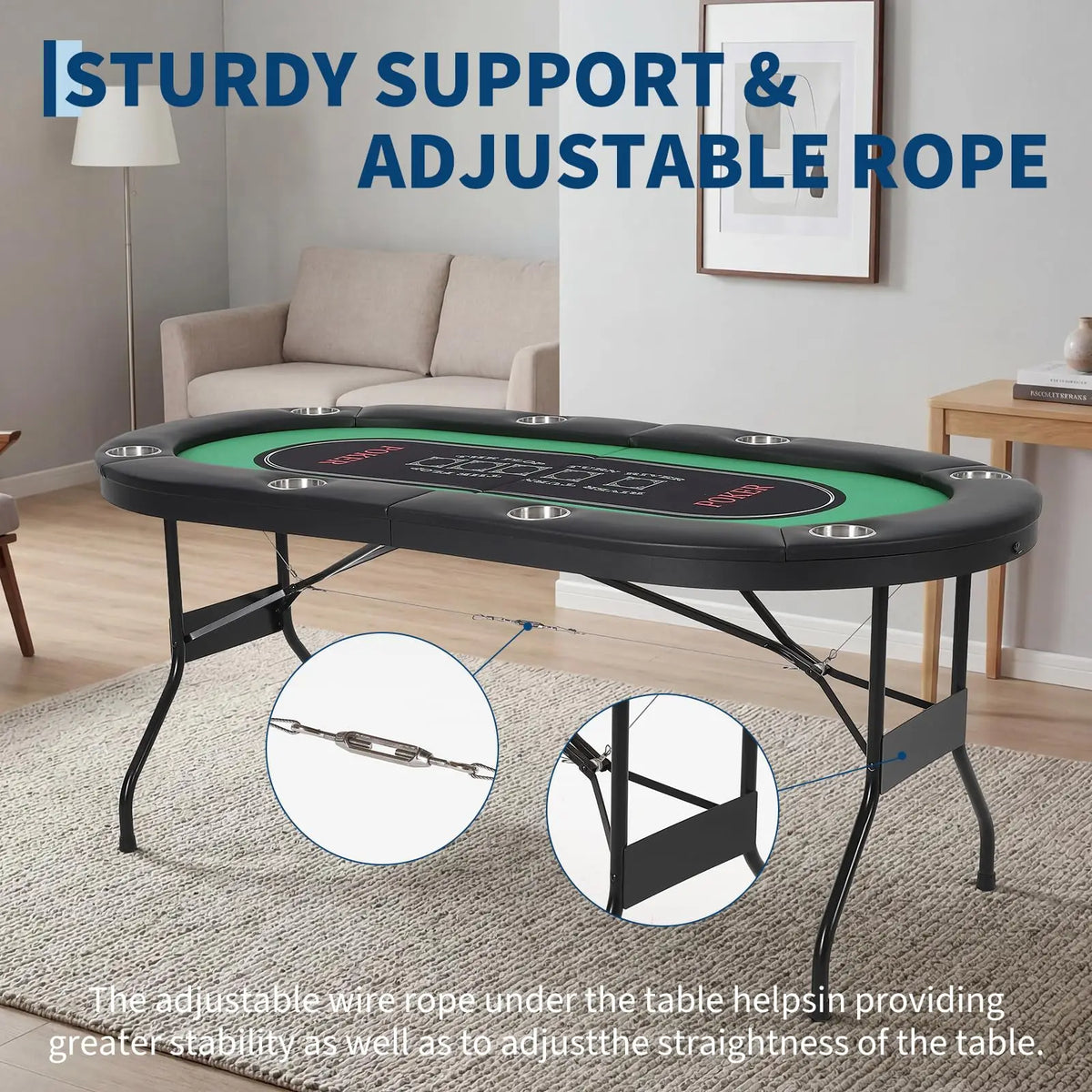 8 Player Poker Table Foldable Texas Holdem Table With Deepened Cup Holders And Padded Rails No Assembly Instant Play Portable Poker Table For Home Party Game Night