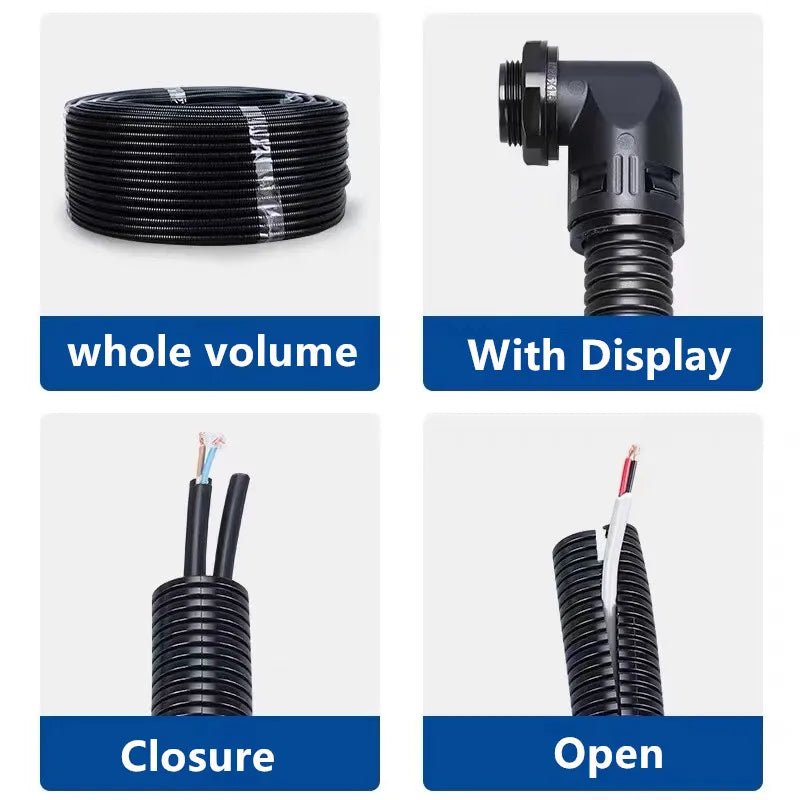 Keep your cables safe and organized with this insulated corrugated plastic pipe—ideal as a protective sleeve and threading hose for wires!