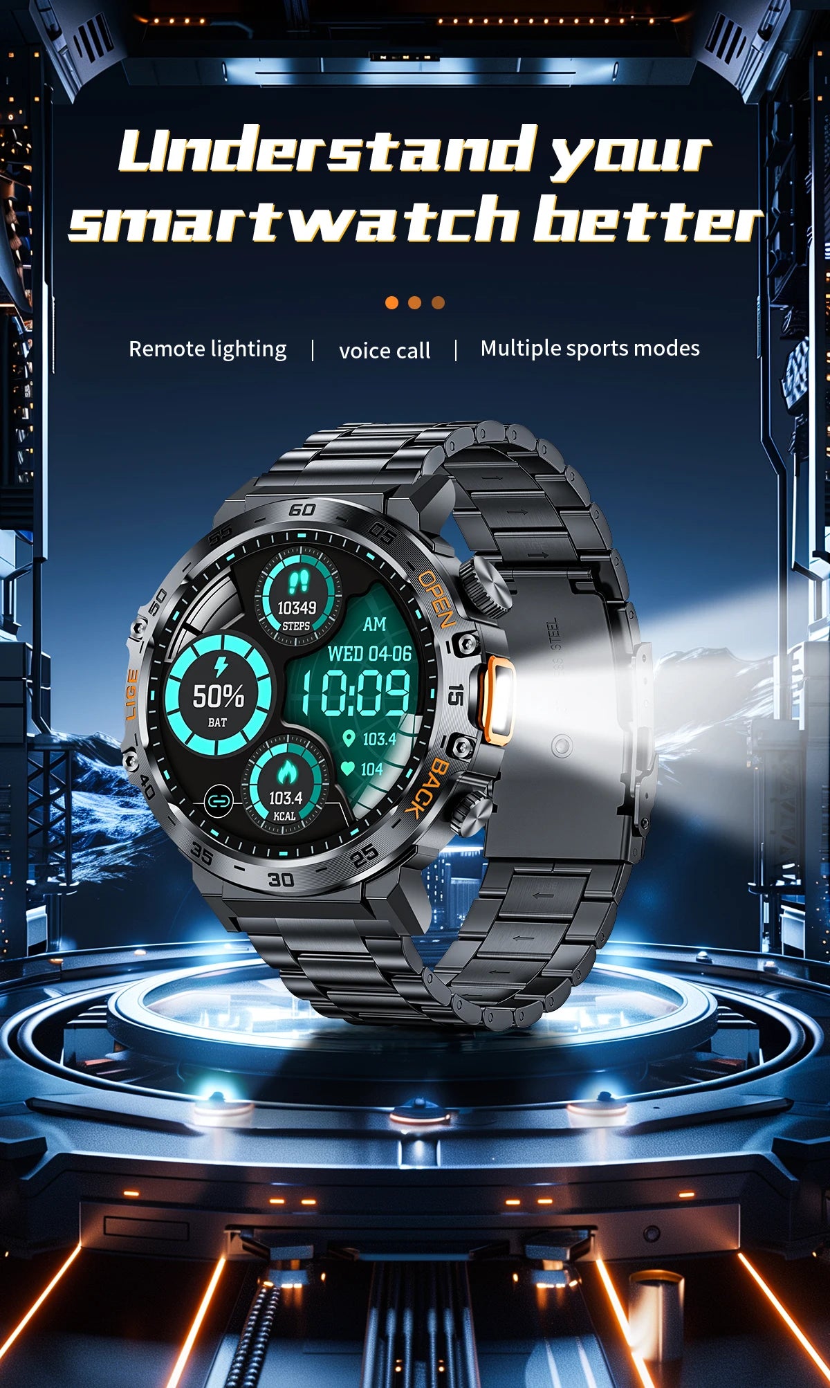 Stay active and connected with this men's smart watch featuring an HD screen, waterproof design, sports fitness tracking, and a handy flashlight—compatible with Android and iOS!