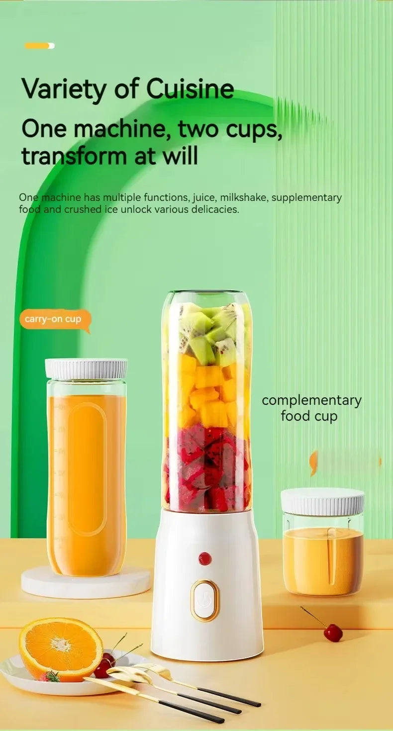 Portable Blender Juicer 450ml Electric Fruit Juicer USB Rechargeable Lemon Orange Fruit Juice Cup Smoothie Blender 2cups