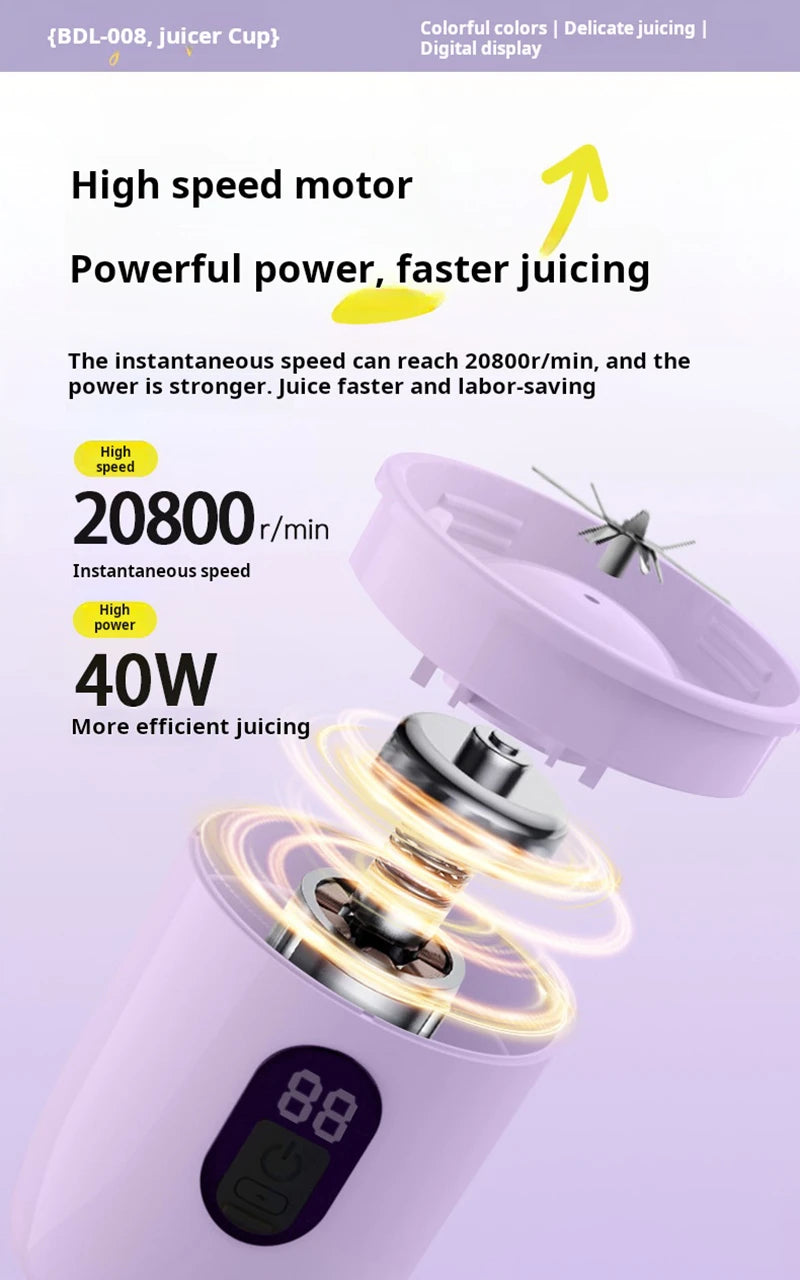 Blend on the go with this portable, USB rechargeable cordless mini juicer mixer—perfect for fresh smoothies anytime, anywhere!