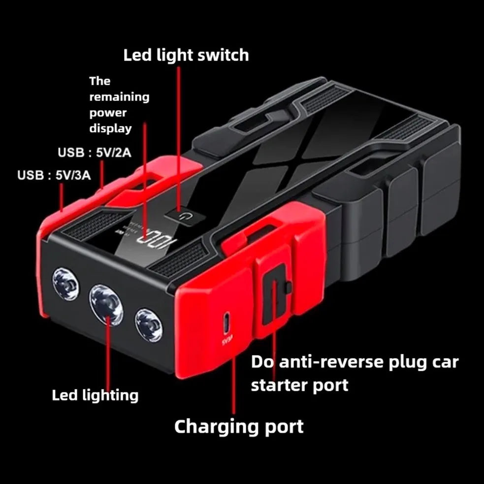 Boost your ride with this upgraded portable car jump starter battery pack—compact, powerful, and ready whenever you are!