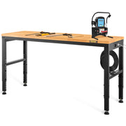 SucceBuy Heavy-Duty Workbench 72cm Adjustable Height Oak Wood Hardwood Top Table 900KG Load Capacity for Office Home Workshop