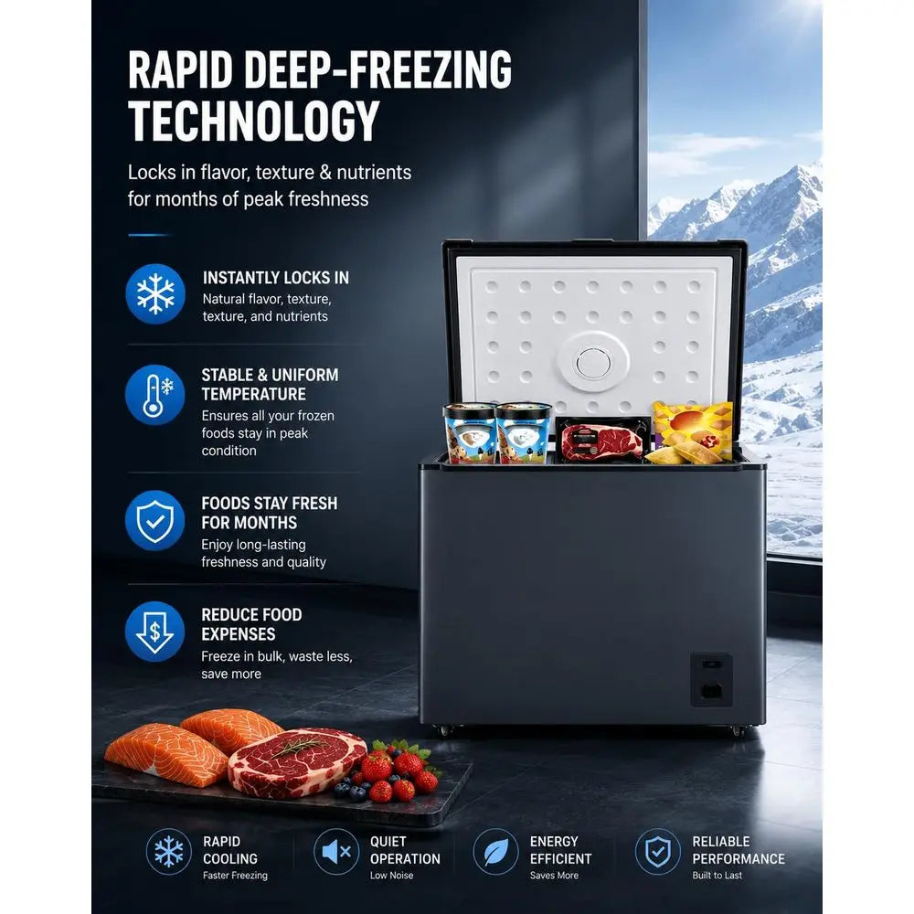 Cu Ft Chest Freezer, Compact Deep Freezer with Adjustable Temperature Control, Energy Efficient LowNoise Design, Removable Bask