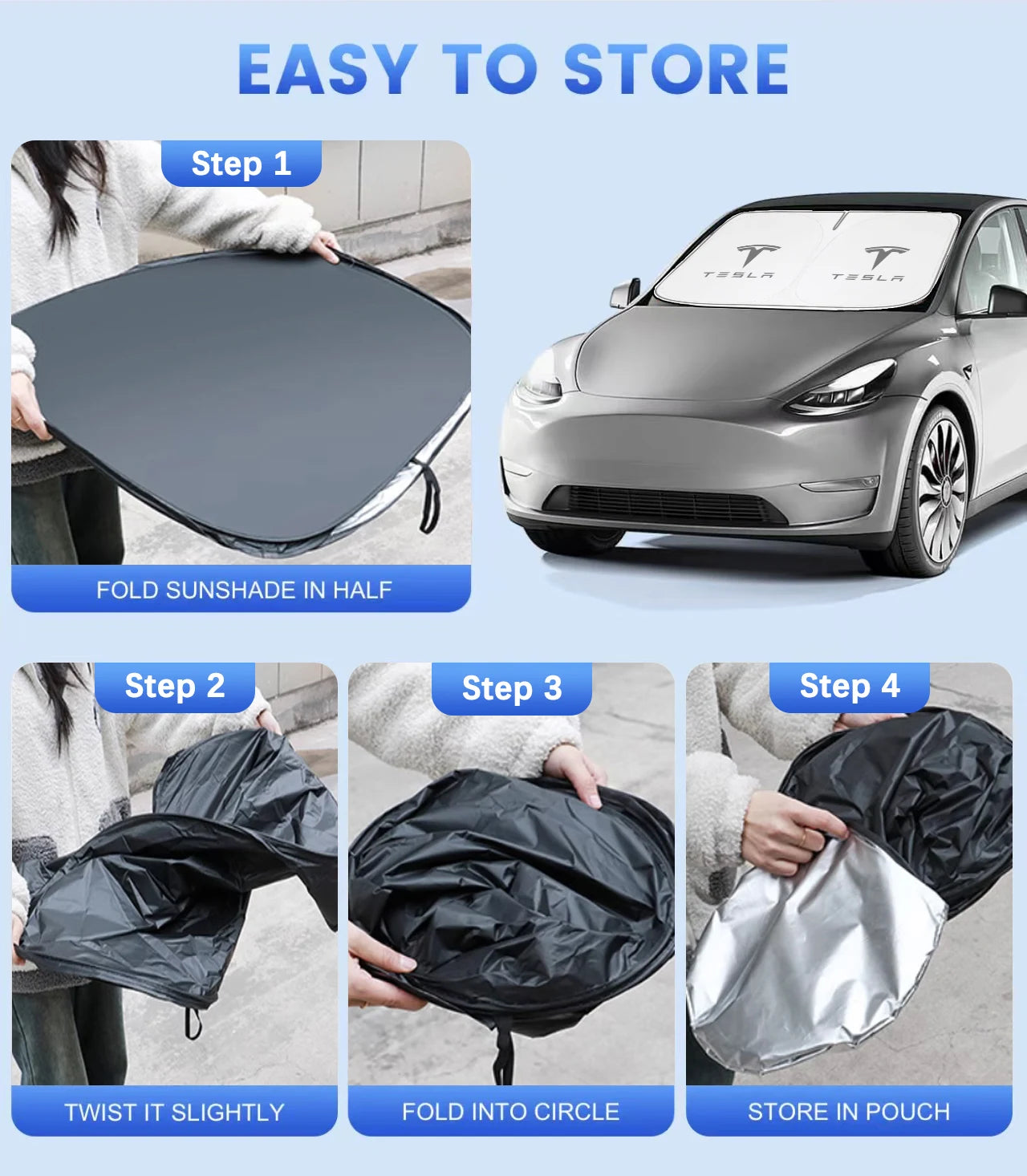 Car Windshield SunShade Sun Visor Foldable Parasol Blocks UV Rays For Tesla Model Y 2016-2026 Model 3 higland 2024 2025