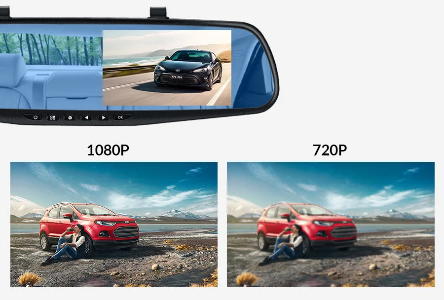 Dashcam 4.3 Inch Mirror FHD 1080P Camera Dual Lens DVR  Rearview Mirror Dash Camera Car Video Recorder Auto Black Box Car Dvr
