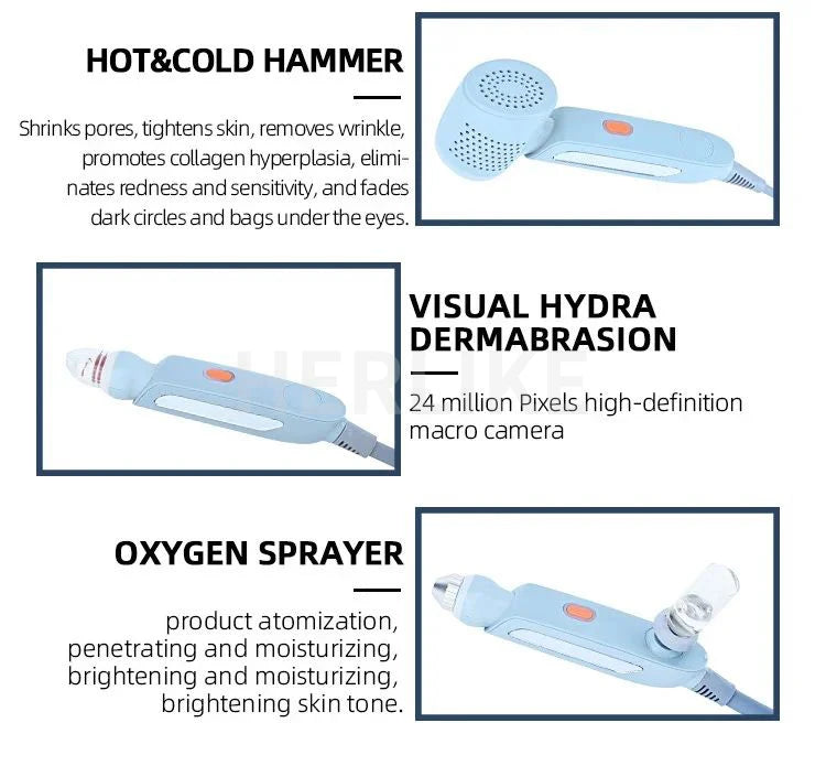 Experience professional skincare with this portable 6-in-1 H2O2 small bubble oxygen facial machine. Improve skin hydration, exfoliate with microdermabrasion, and promote a fresh, glowing complexion with this versatile device!