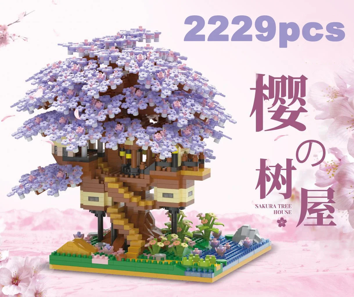 DIY Purple Romantic Cherry Blossom Flower Pink Tree House Assembly Building Blocks Classic Model Miniature Bricks Sets Kid Gifts