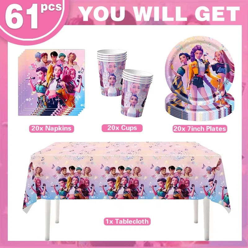 Happy Birthday Party Decoration Character Anime Tableware Plate Cup Balloon Set Banner Backdrop Gift Bag Keychain Party Supplies