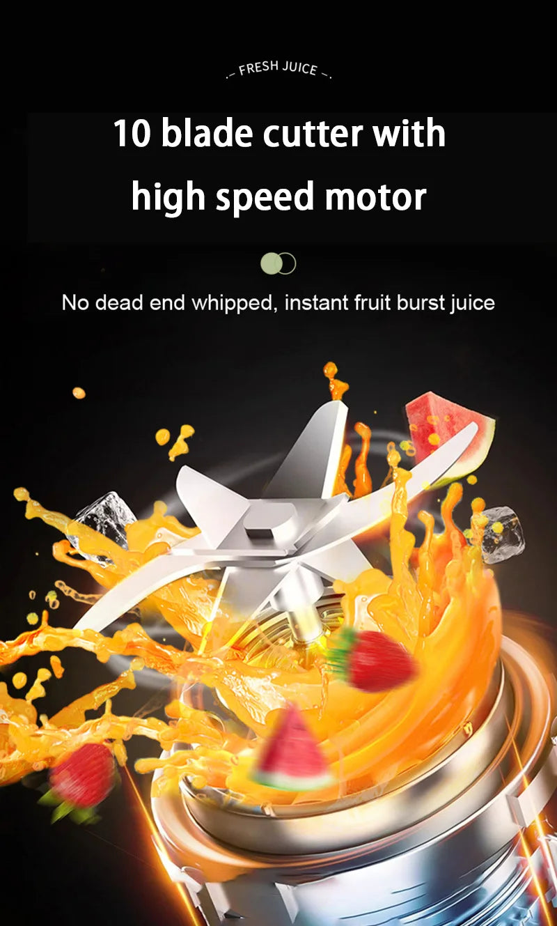 340ml Juicer Household Small Portable Fruit Juice Cup Rechargeable Lcd Display Electric Juicer 14 Blades Outdoor Travel