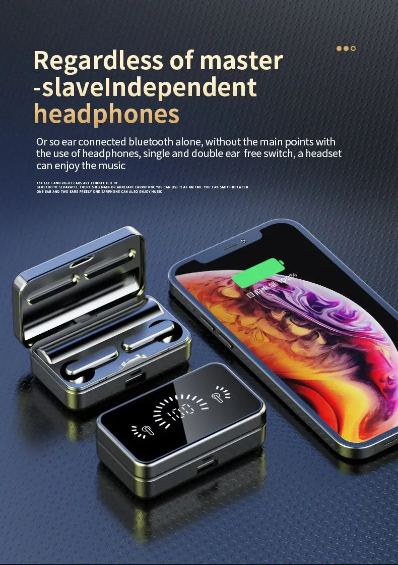 Bluetooth Earphone Headphones Mirror Wireless Stereo Headset