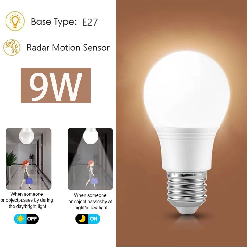 1pc Radar Motion Sensor Light Bulbs Dusk to Dawn LED Bulbs Outdoor Auto On/Off for Indoor Outdoor Basements, Porch,Courtyards
