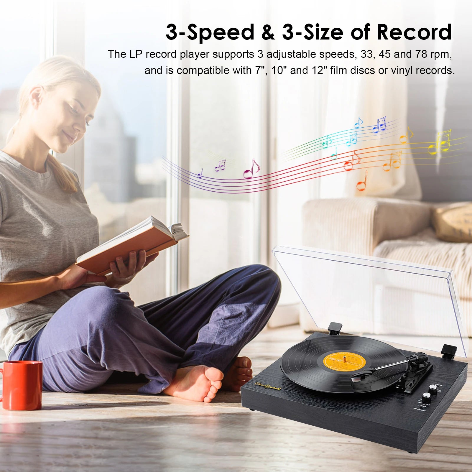 Records Turntable Record Player Built in Speakers Vintage Gramophone 3 Speed BT5.0 AUX in 3.5mm Output Retro Record Player