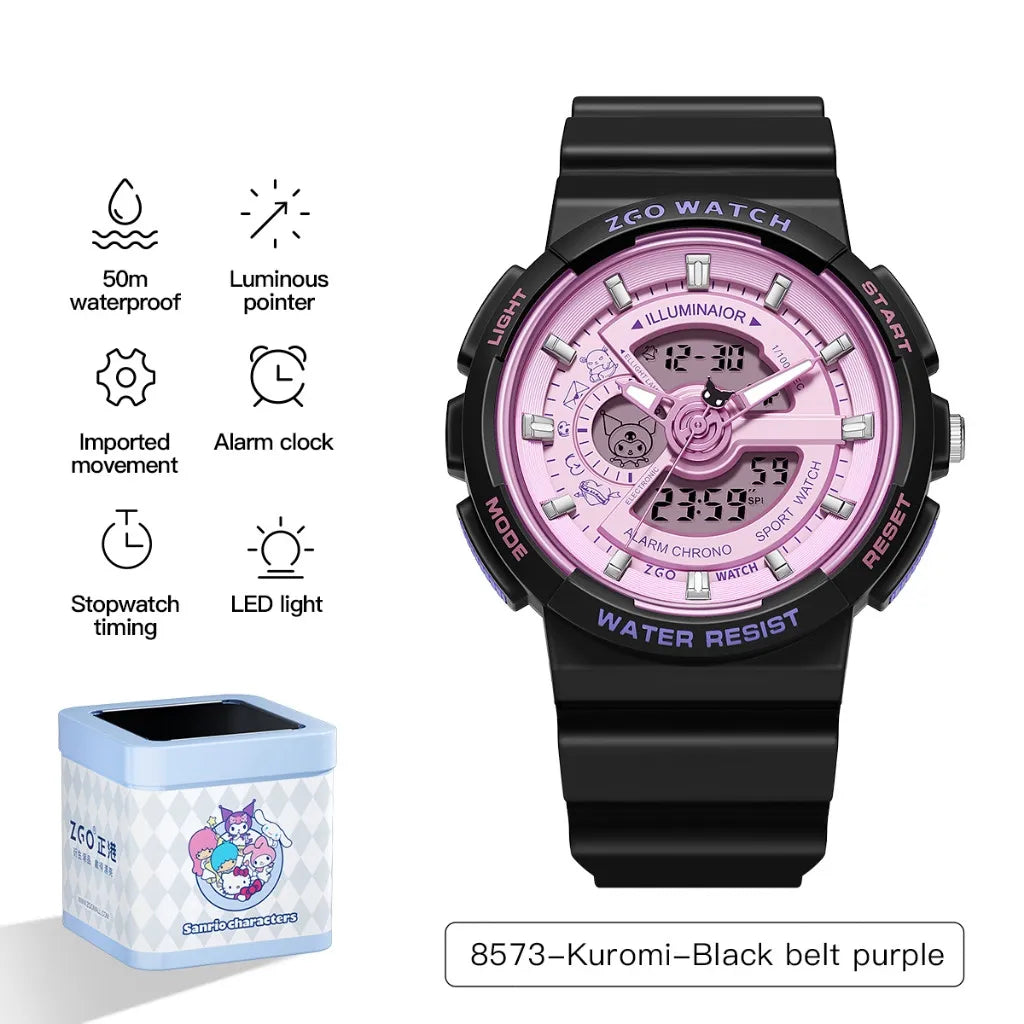 ZGO Sanrio Hello Kitty ladies' digital watch multi-functional dual-display waterproof sports watch for students gift 8573