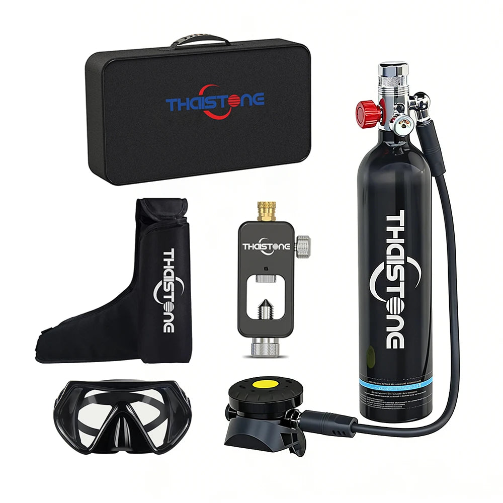 THAISTONE-1L Portable Scuba Diving Tank Underwater Oxygen Cylinder Professional Diving Equipment with Adapter, 15-25 Minutes