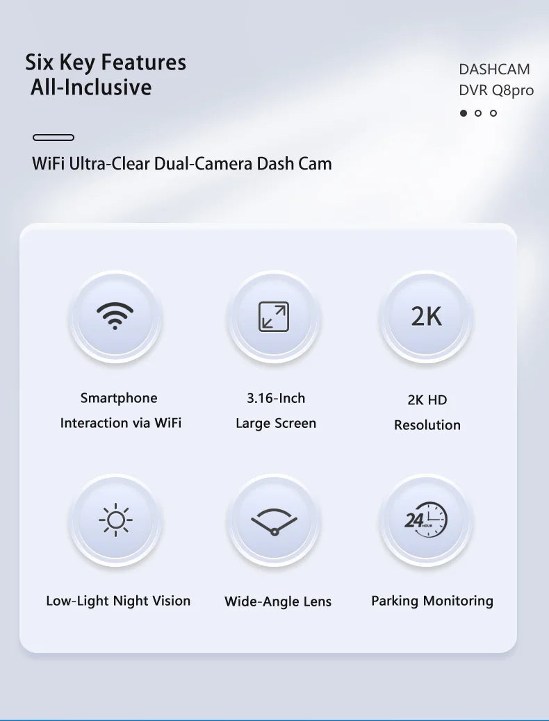Dash Cam UHD 2K for Car Camera Night Vision With GPS WiFi 24h Parking Loop Record 2K Front 1080P Rear Dual Lens Driving Recorder