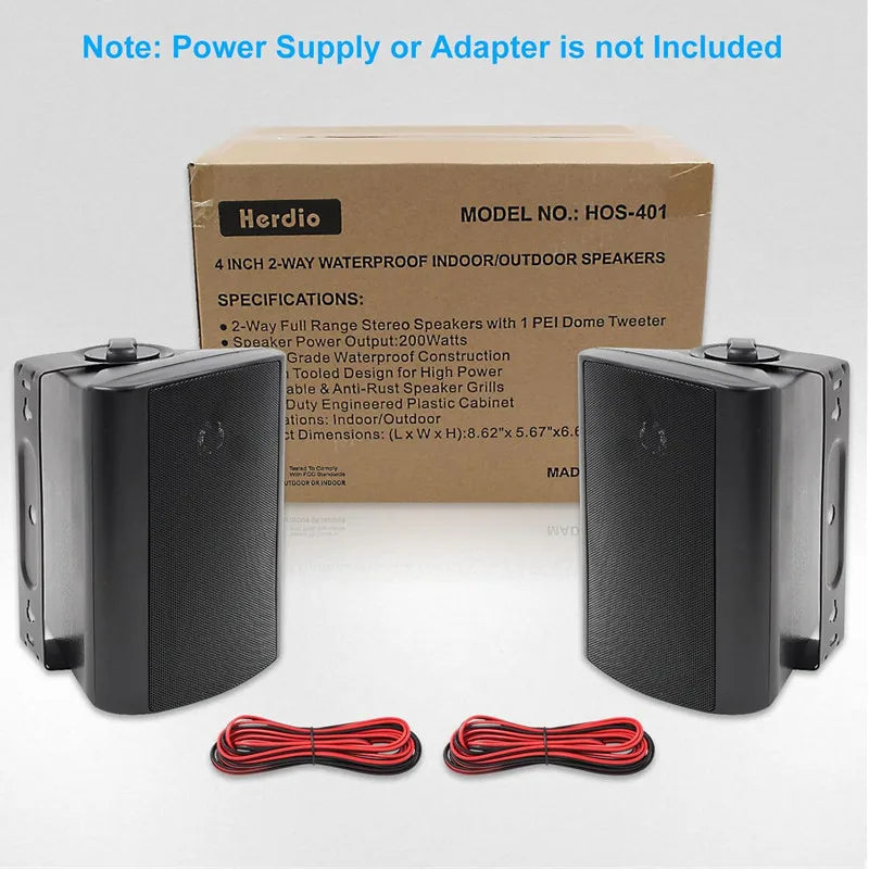 Herdio 2PCS 4'' Passive Indoor Outdoor Speakers With 200W Powerful Bass Expansive Stereo Sound Coverage All-Weather Durability