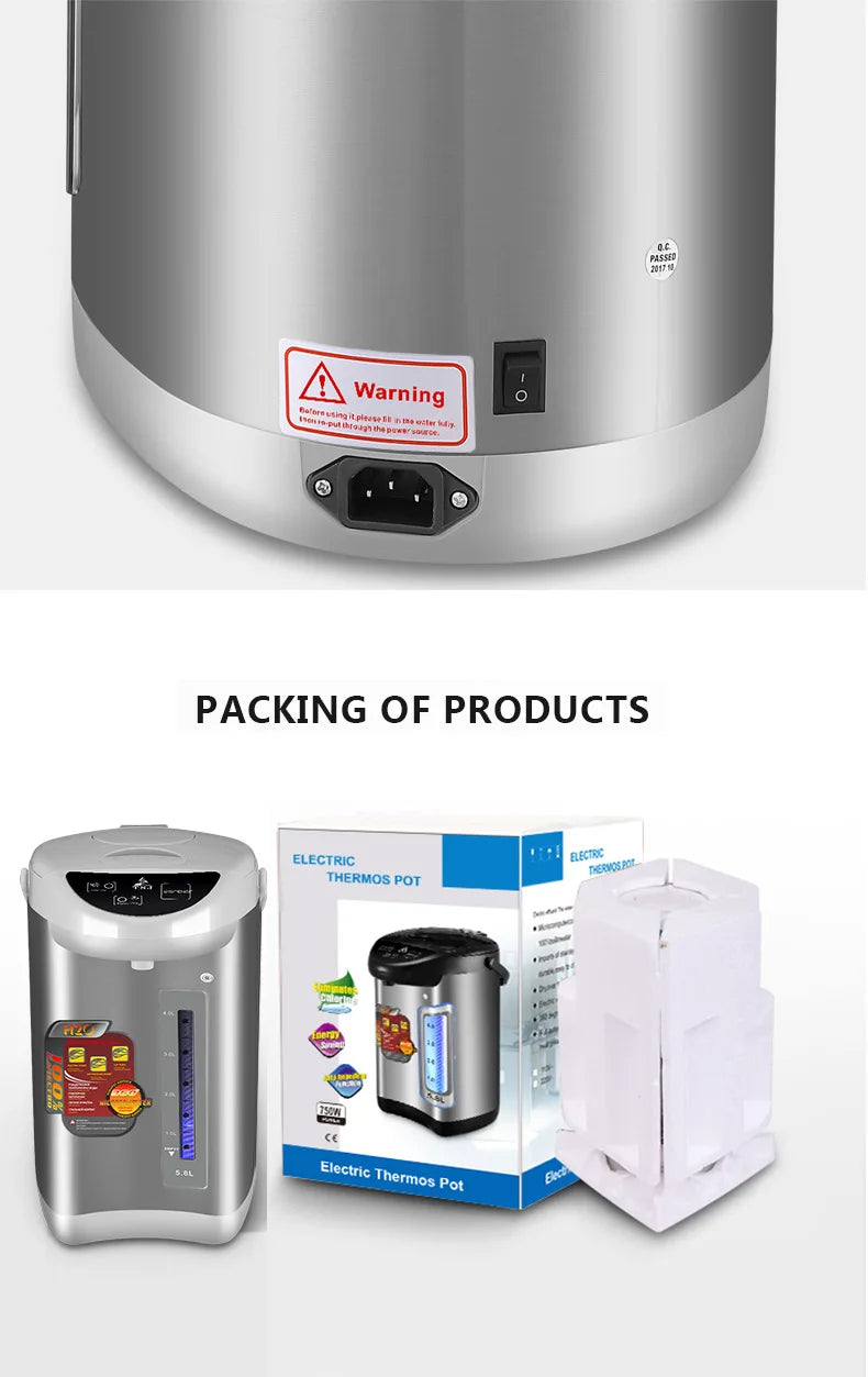 Electric Hot Water Boiler&Warmer,Manual DispenseAuto Water Pot Safety Stainless Steel Hot Water Dispenser Water Boiler 5.8Liter