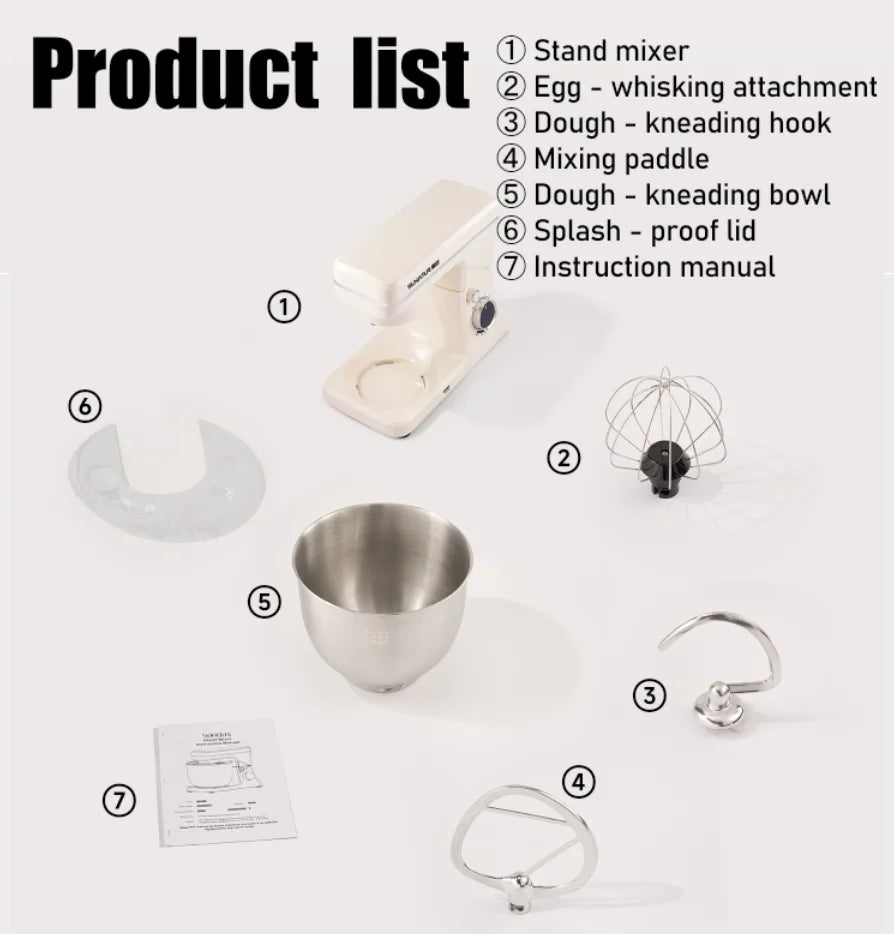 SUNATUR 5.5L New Planetary Stand Mixer Chef Machine Household Automatic Dough Kneading Home Appliance Professional 220V