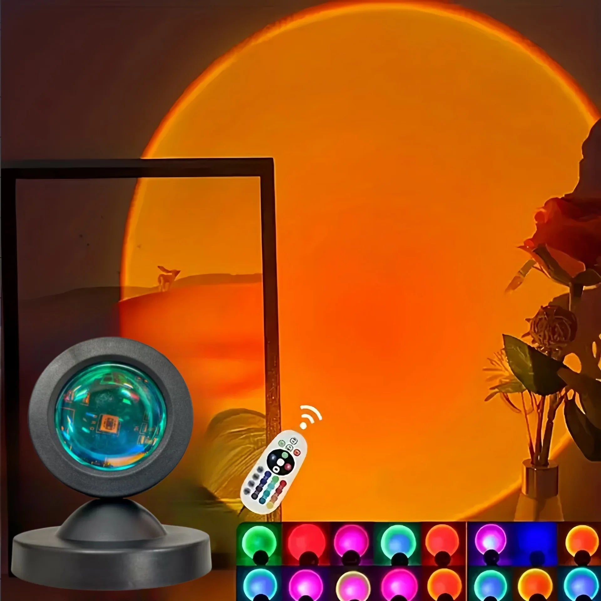 USB Remote Control, Dynamic Color Changing LED Light - Creates Warm Hom, 1pc Vibrant Sunset Projection Light - 16-Color Spectrum