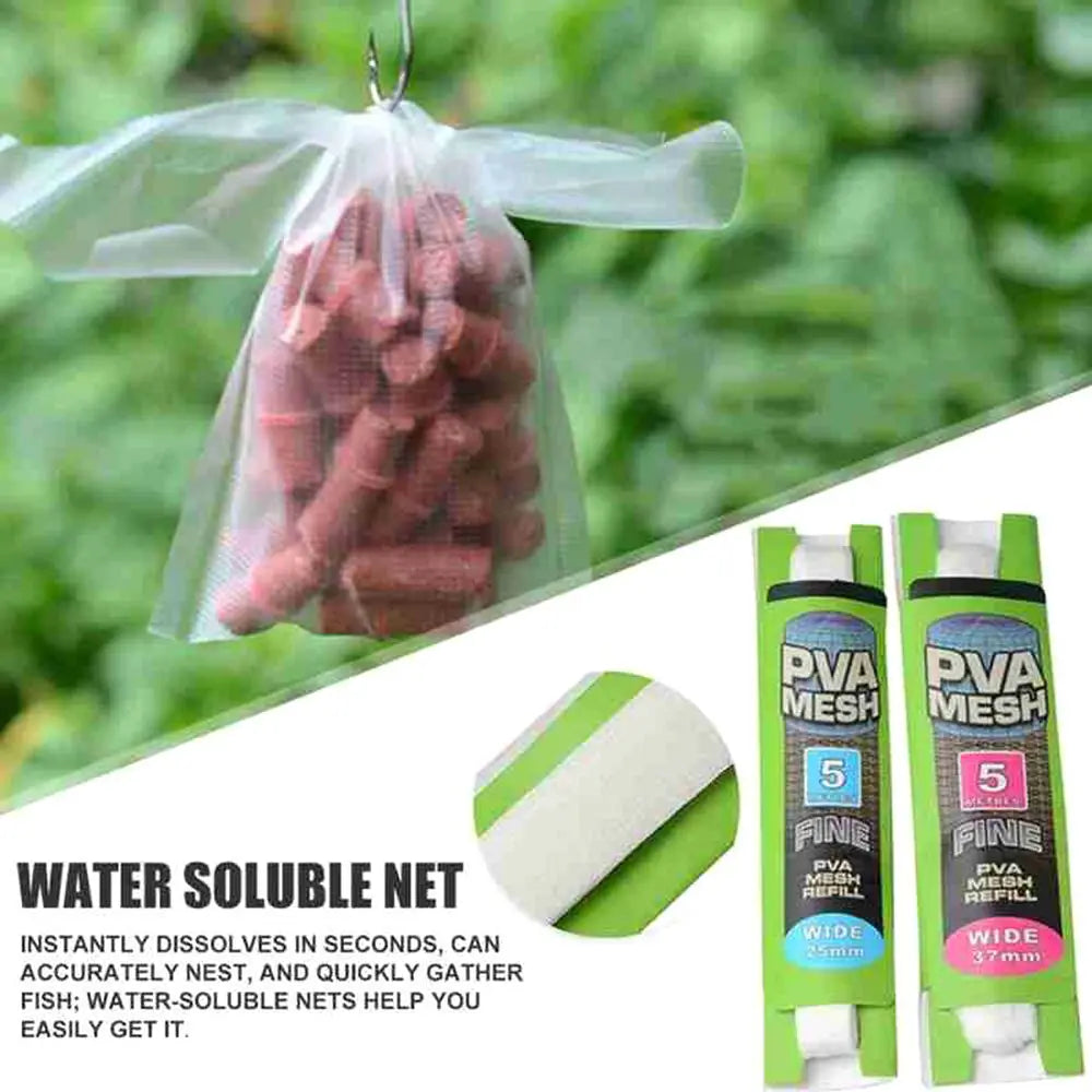 5M/20M Soluble PVA Mesh Bag Refill Carp Feeder Fishing Lures Refill Rig Hook Bait Wrap Bags 25mm 37mm 44mm Fishing Accessories