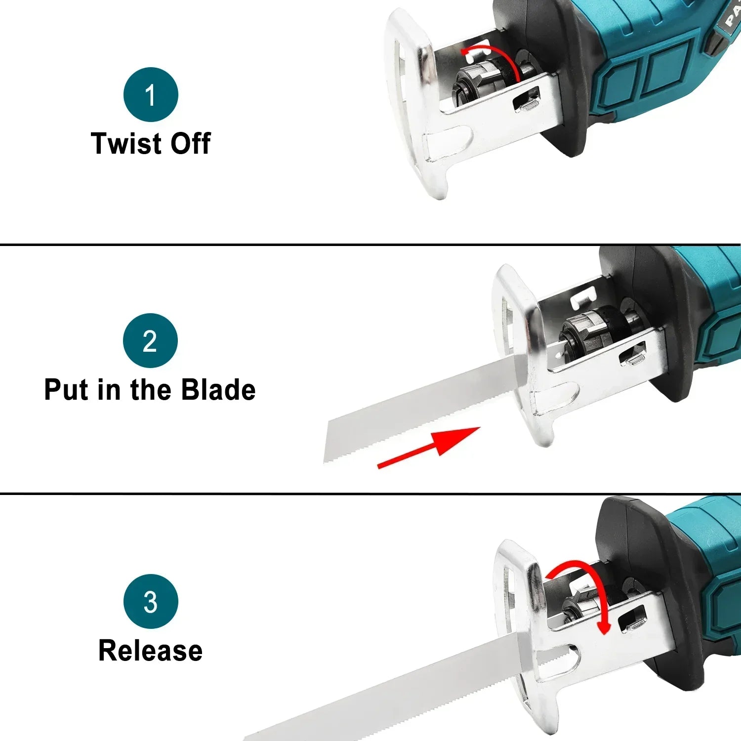 Cordless Reciprocating Saw 18V Adjustable Speed Electric Saw for Wood Metal PVC Pipe Cutting Tool Fit Makita 18V Battery (No Bat