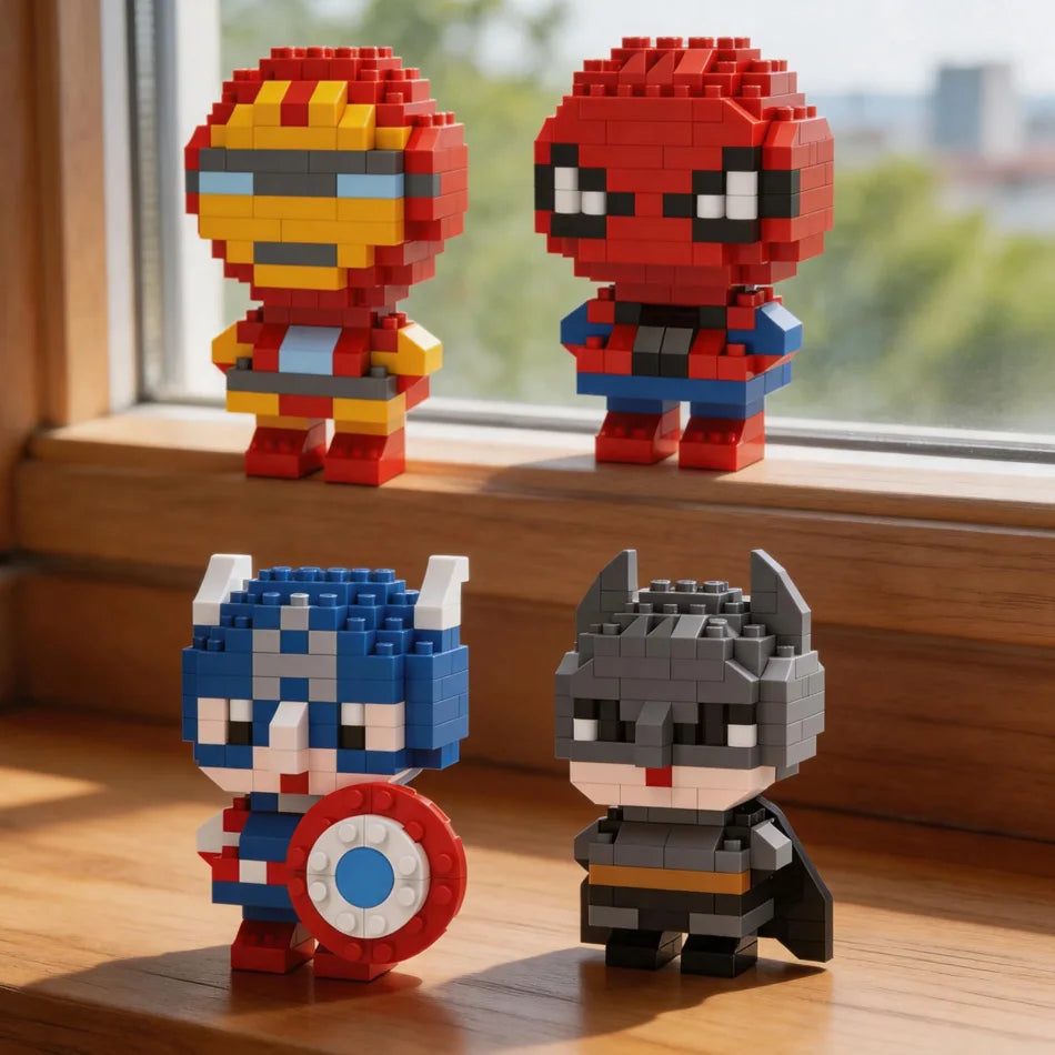 Spider-Man, Iron Man, Captain America & Batman Q-Version Mini Particle Building Blocks, Cartoon Merchandise, DIY Holiday Gift