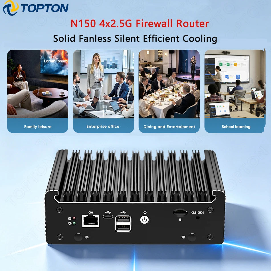 Solid Fanless Firewall Mini PC Intel N150 N95 Pentium 6405U 4417U 4x2.5G LANs Home Server DDR4 NVMe Type-C OPNsense pfSense