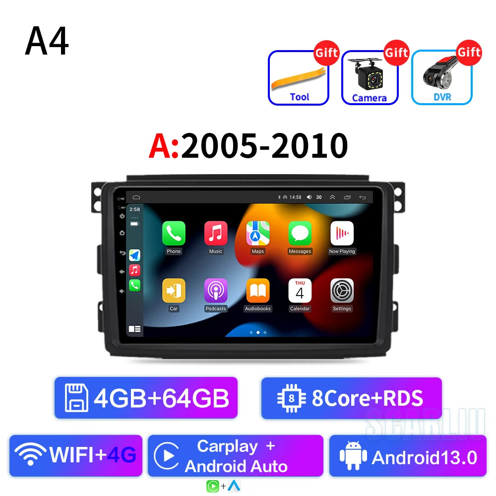 For Smart Fortwo 451 2005 - 2010 2010-2015 Multimedia GPS Navigation DSP RDS 4G SWC CarPlay 2Din 9inch Android Auto Car Radio
