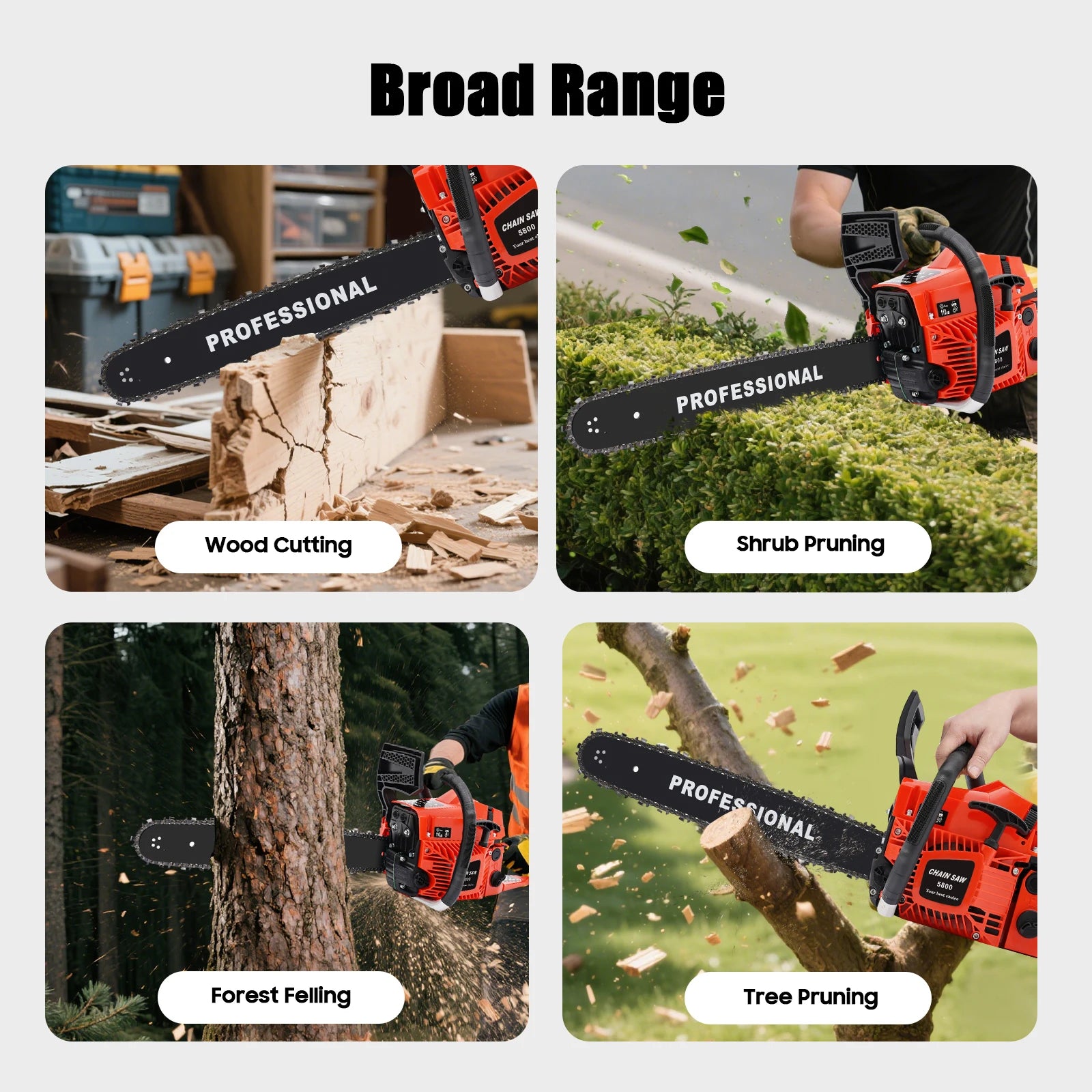 58cc 20-Inch Gas Chainsaw, 2-Stroke High-Performance Chain Saw for Wood Cutting, Tree Pruning, and Gardening