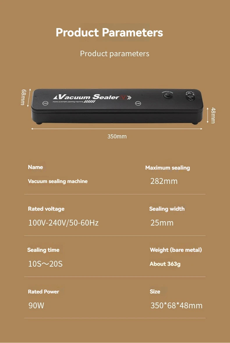 220V/110V Vacuum Sealer Packaging Machine with Free 10pcs Vacuum Bags Household Black Food Vacuum Sealer