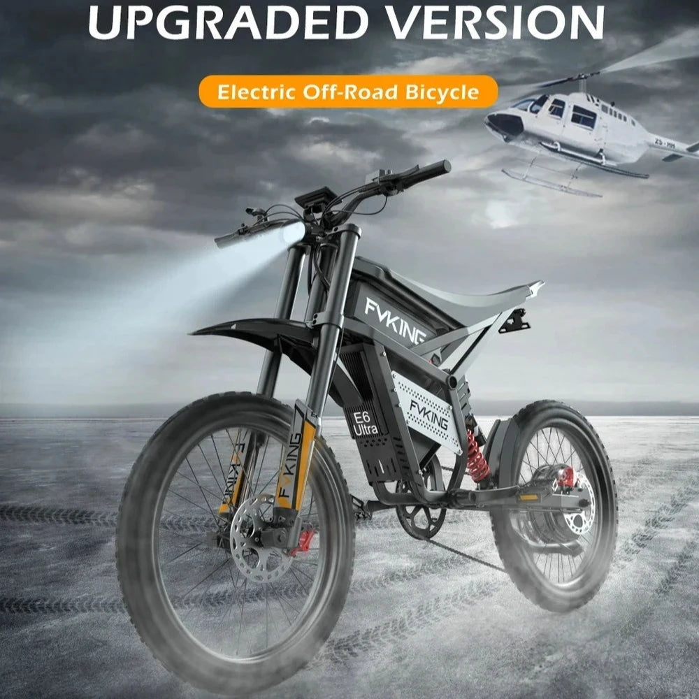 FVKING E6 Adult Electric Bicycle 3000W Peak Motor Equipped With 2 60V 30AH Batteries Off-road Electric Motorcycle Speed 80km/H