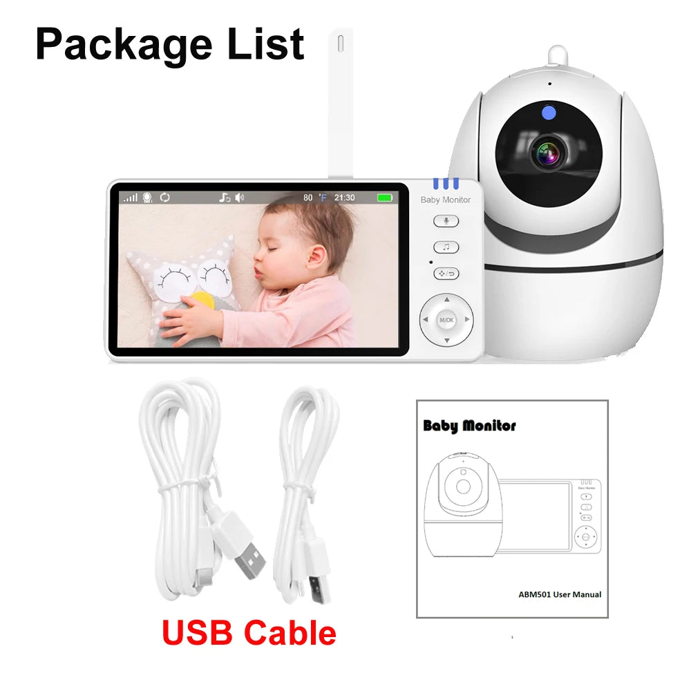 Monitor your little one with ease using this 5.0-inch video baby monitor—featuring a wireless pan-tilt camera, two-way audio, night vision, wake-up, and USB charging for convenience and security!
