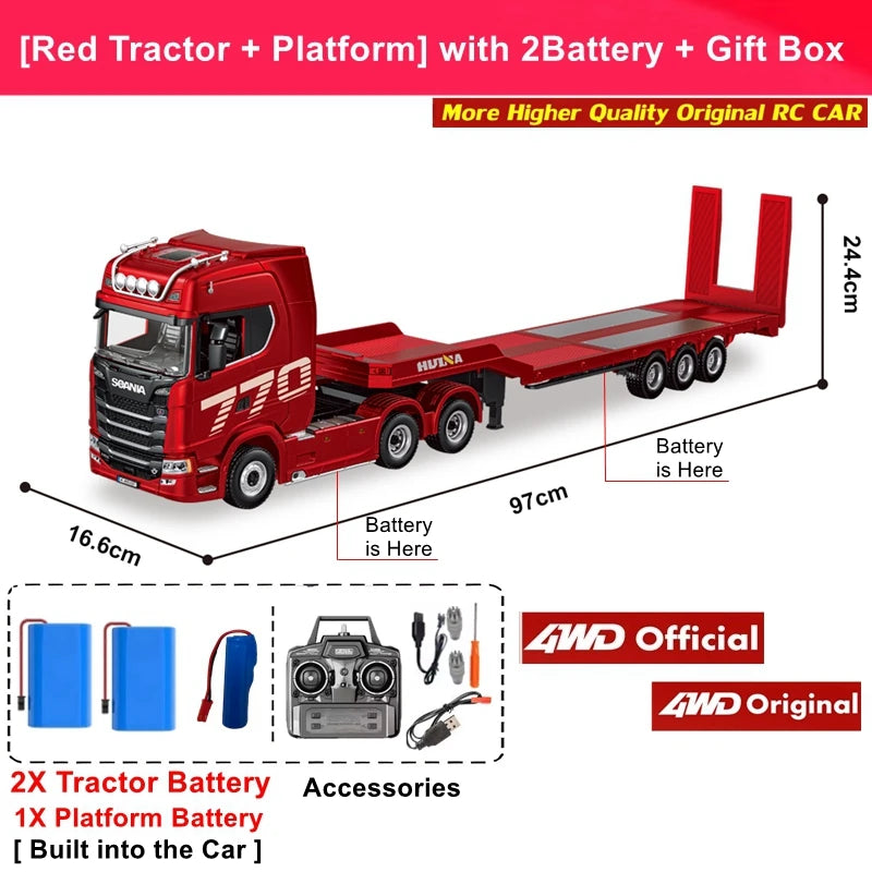 Remote Control Car RC Tractor Alloy Heavy Truck Engineering Semi Trailer Model with Light Sound Radio Toy HUINA 1501 770S Gift
