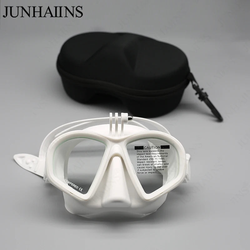 Wet Low Volume Diving Mask Tempered Glass Freedive Mask J-type Diving Mask Snorkel Set with Camera Mount Black