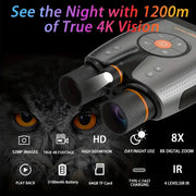 Newest HD Night Vision Binoculars 8x Digital Zoom 4K HD Large Screen 4 Level IR 1200m Range Infrared Video Camcorder for Hunting
