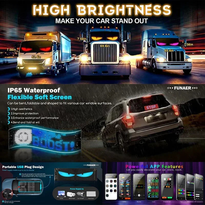 LED Matrix Pixel Panel Truck Eye Bluetooth APP Matrix Pixel Panel Night Light DIY Programmable Flexible For Car Store Hotel Bar