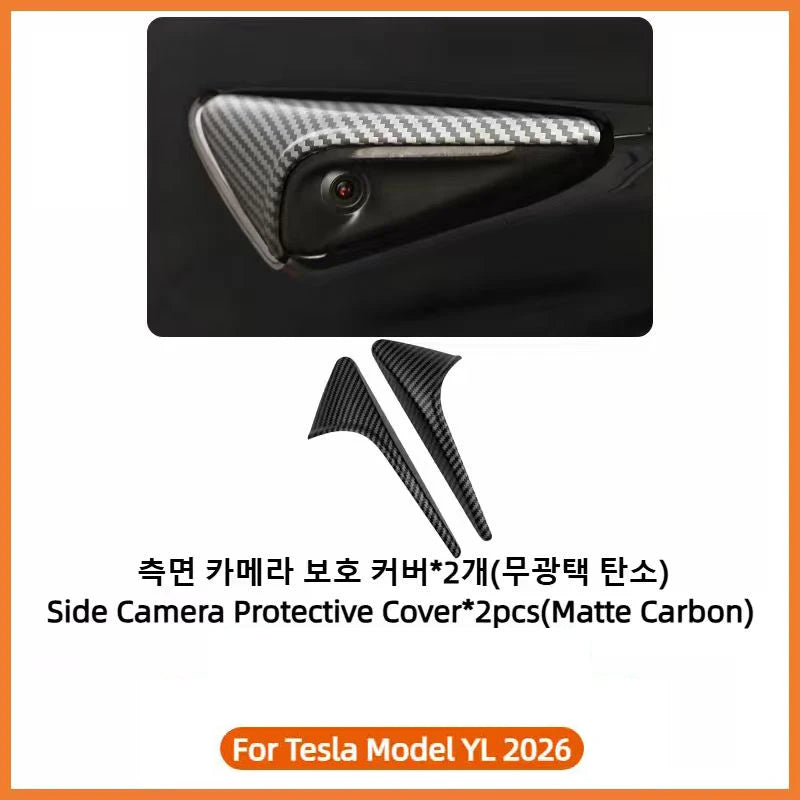 For Tesla Model YL Launch 2026 Side Camera Cover Lens Protector ABS Camera Cover Black Fiber Pattern ABS Leaf Board Accessories