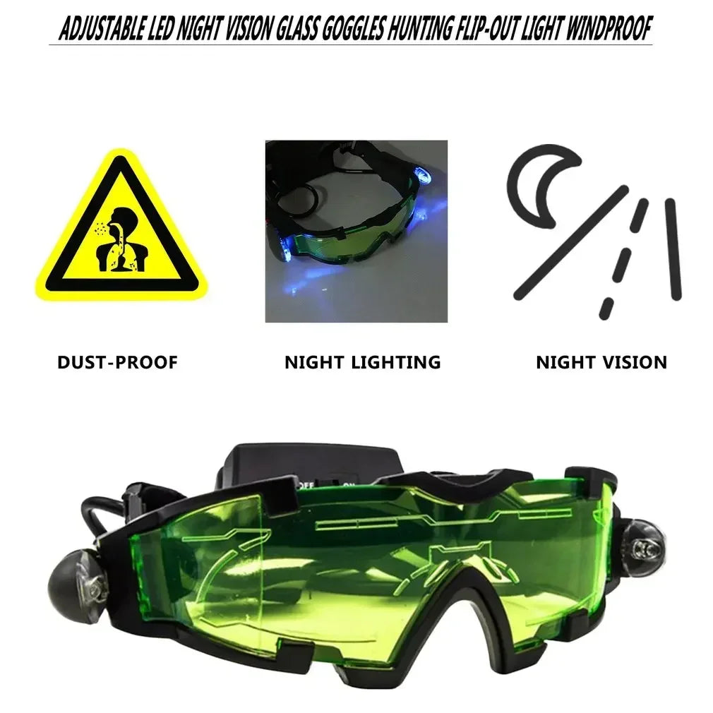 New Adjustable LED Night Vision Glass Motorcycle Racing Universal Goggles Hunting Glasses with Flip Light Windproof
