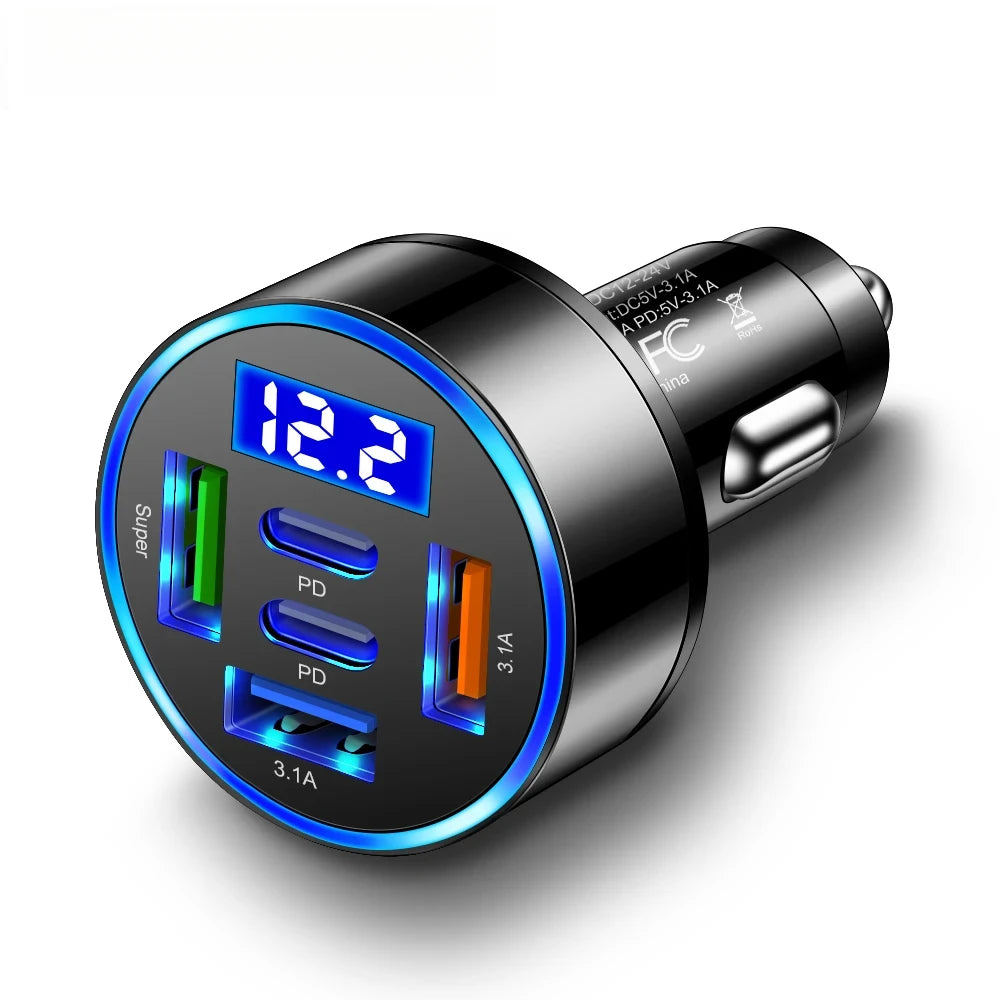 USB Car Charger Fast Charge with Digital Display