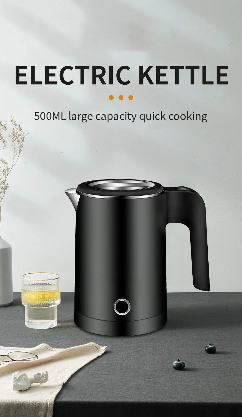 Portable 500ML Travel Electric Kettle Tea Coffee Stainless Steel Water Boiler Pot For Hotel Family Travel kitchen Smart kettle