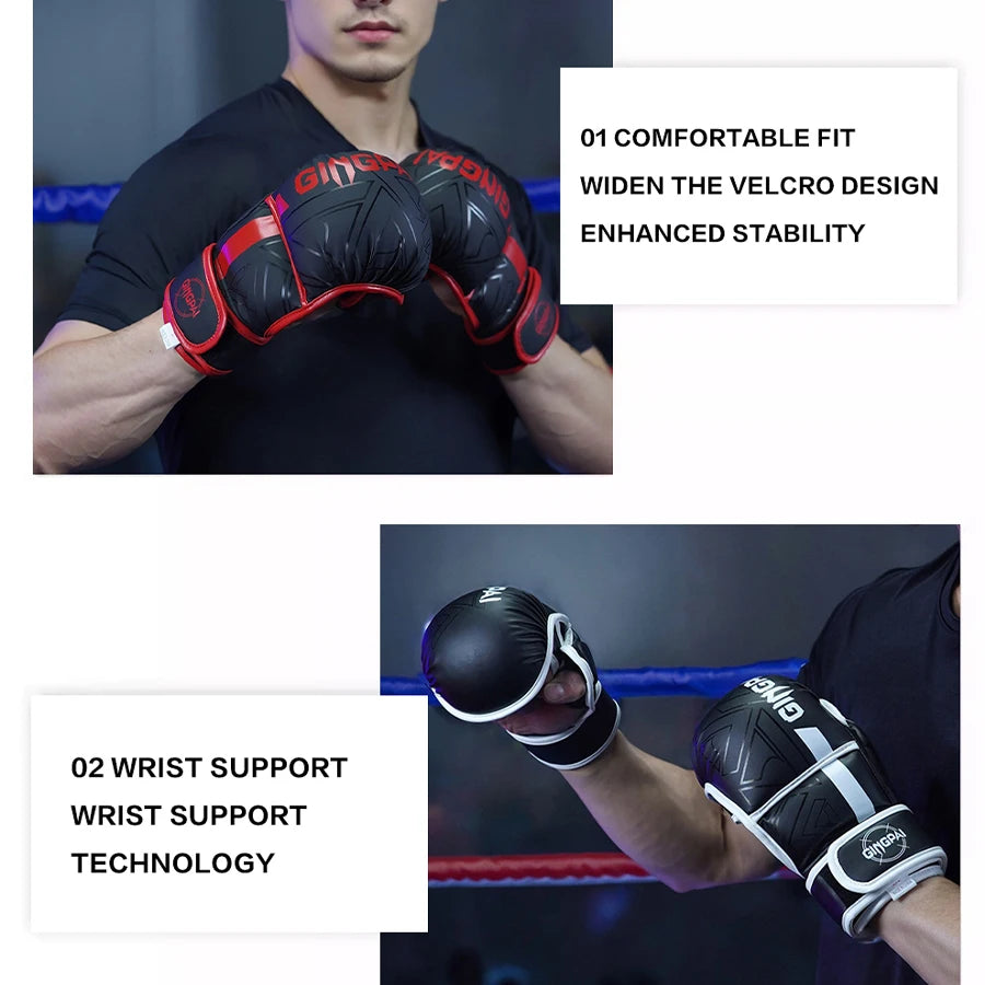 Professional MMA Boxing Gloves Half Finger Sandbag Karate Muay Thai Training Gloves PU Adult Kids Thickened Boxing Equipment