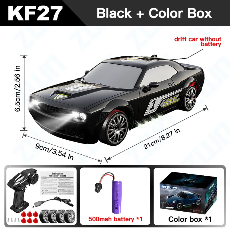 KF27 1:20 RC Drift Car With LED Light 4WD Radio Remote Control Vehical Professional 4x4 Racing High Speed Toy for Kids Best Gift