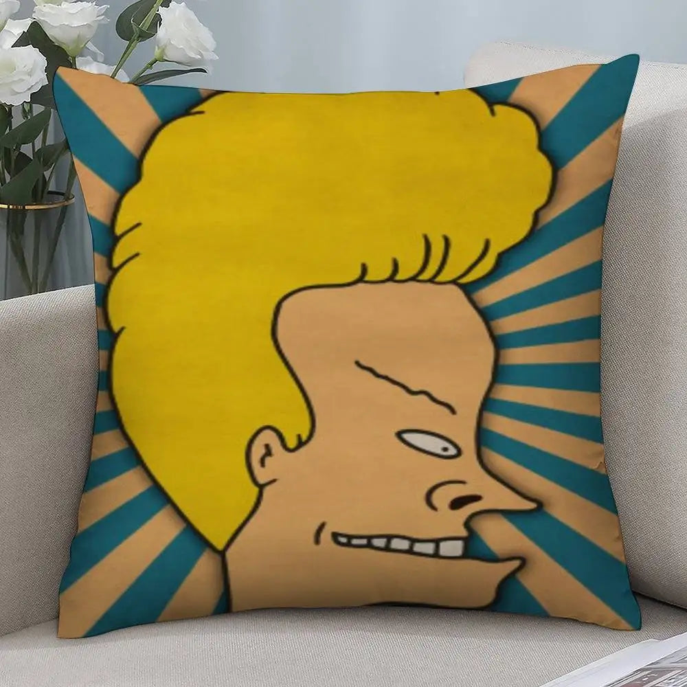 Funny B-Beavis and BUTT-HEAD Pillow Case Short plush Double-sided Print Square Throw Pillow Covers Sofa Home Cushion Decor