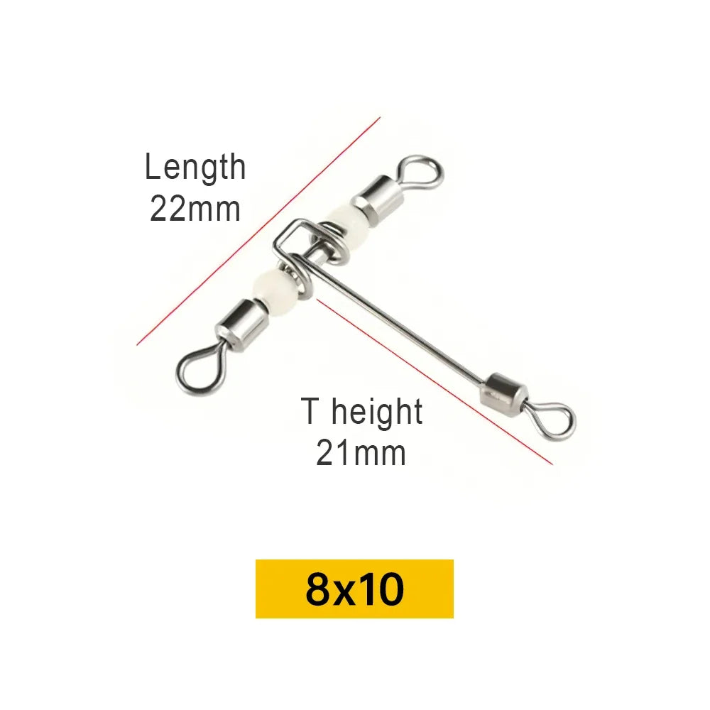 10pcs Luminous Fishing Swivels T-Shape 3 Way Rolling Swivel Cross-Line Barrel Swivel with Beads Sea Fishing Hook