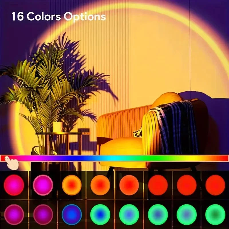 USB Remote Control, Dynamic Color Changing LED Light - Creates Warm Hom, 1pc Vibrant Sunset Projection Light - 16-Color Spectrum