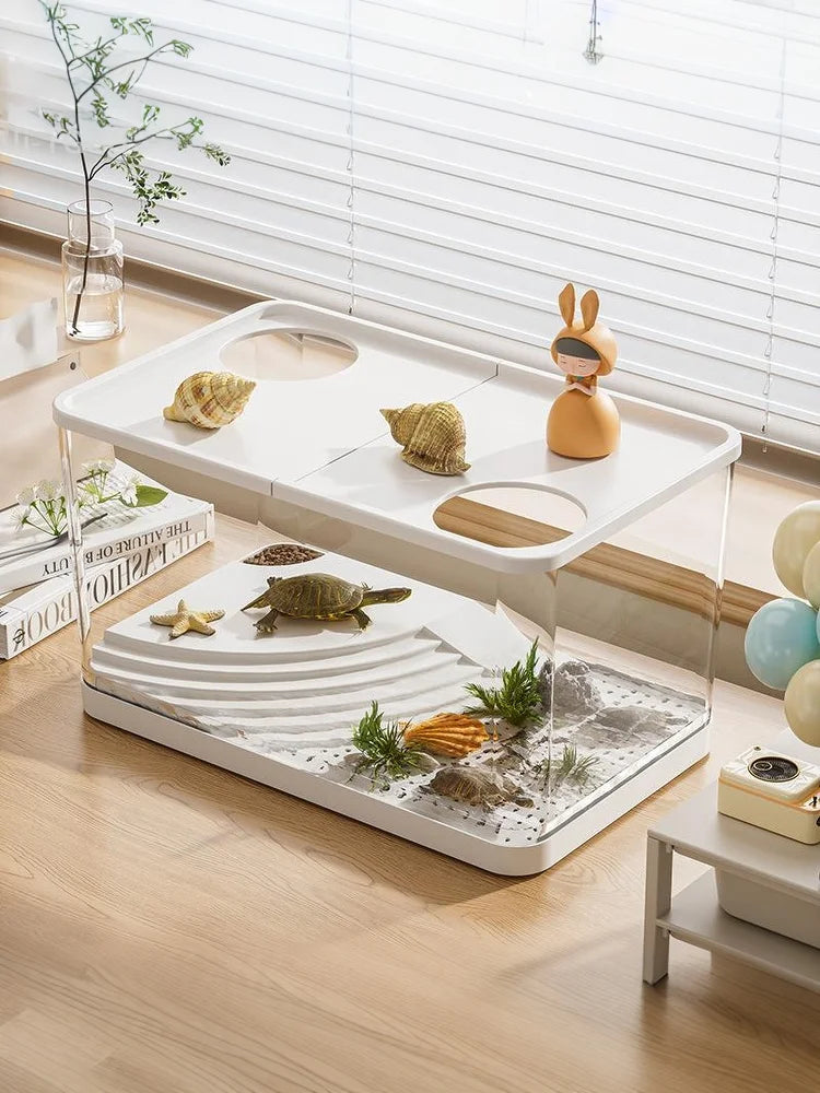 Durable Mini Fish Tank with Transparent Design, Lid Included, Ideal for Desktop & Home Lazy Tanks for Turtles