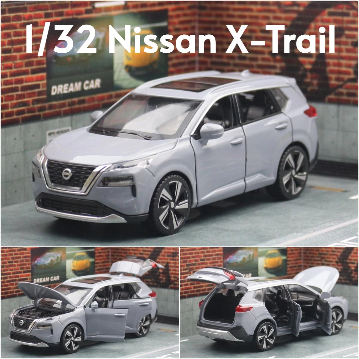 1/32 Nissan X-Trail SUV Miniature Diecast Toy Car Model Sound & Light Doors Openable Educational Collection Gift For Boy Kid