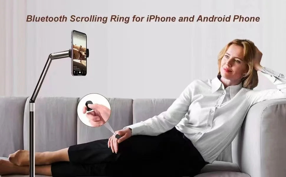 Scroll, snap, and control with ease using this TikTok scrolling ring! Compatible with iPhone, iPad, and Android devices via Bluetooth. Features remote page turning, camera shutter, short video, and music controls—all from your finger!