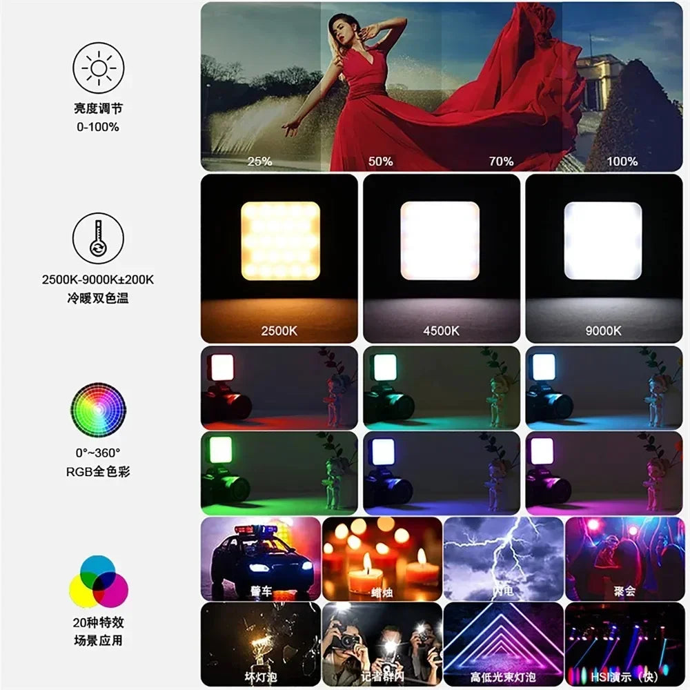 T64 RGB LED Photographic Lighting 2500-9000K Fill Lamp for Smarthphone Camera Gopro Tiktok Video Photo Shooting Small Light Kit